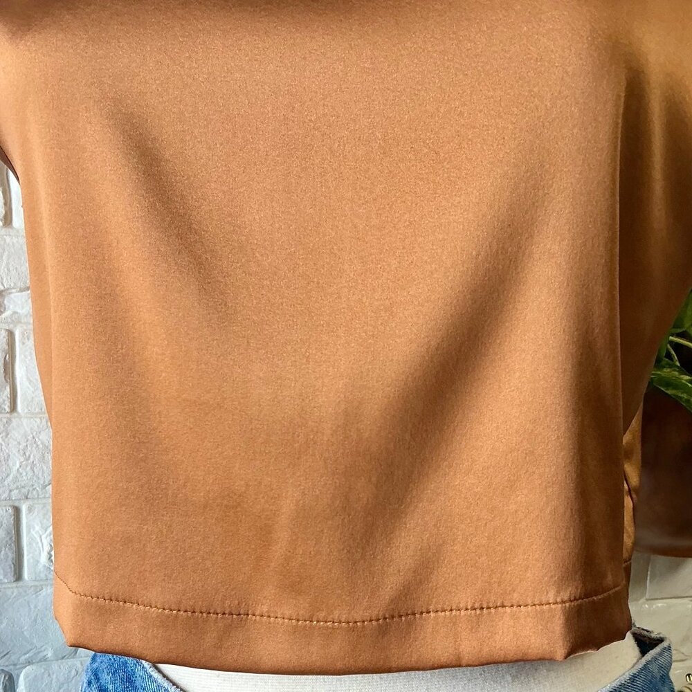 SOLD Nonchalant the Label Mel Crop in Brown Metallic Copper 100% Silk Crop - Picture 9 of 16